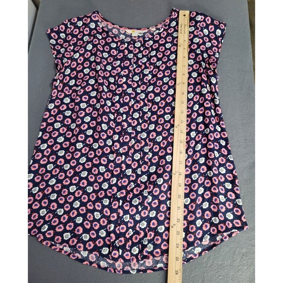 BODEN Womens SZ 6 Pleat Front Top Azalea Floral Print Keyhole Blouse Navy Pink - Picture 5 of 7